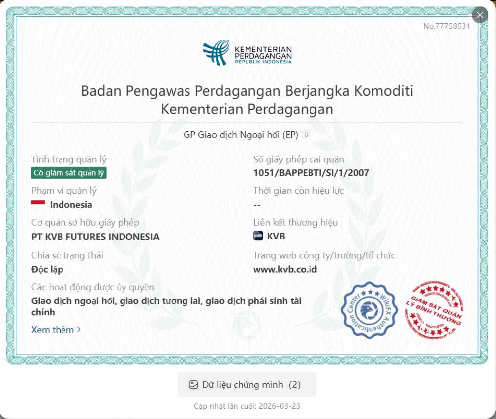 Giấy Phép Hoạt Động Của Sàn Kvb