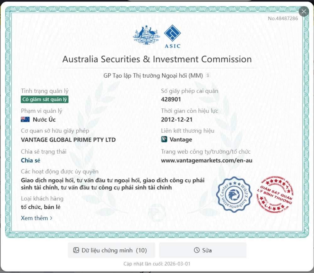 Giấy phép hoạt động sàn Vantage