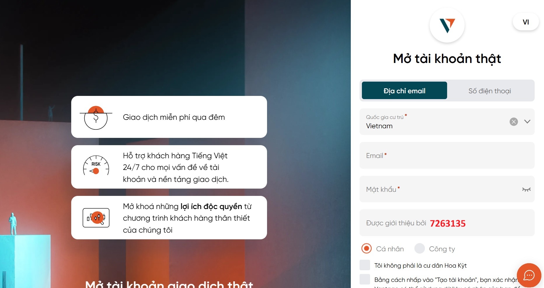 Đăng Ký Tài Khoản Và Điền Mã Giới Thiệu Của Traderviet