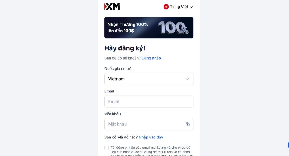Đăng Ký Tài Khoản Xm