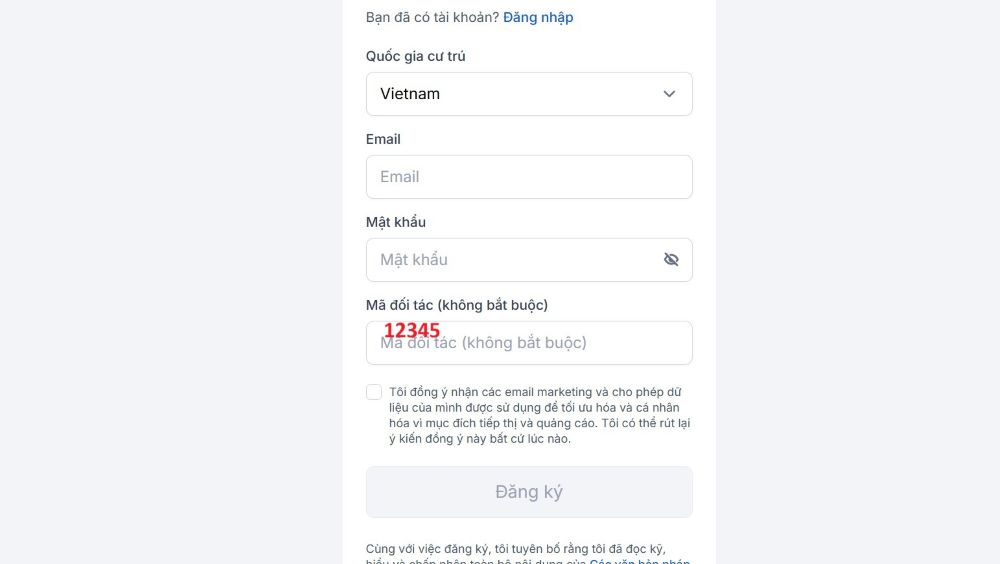 Nhập Mã Giới Thiệu 12345